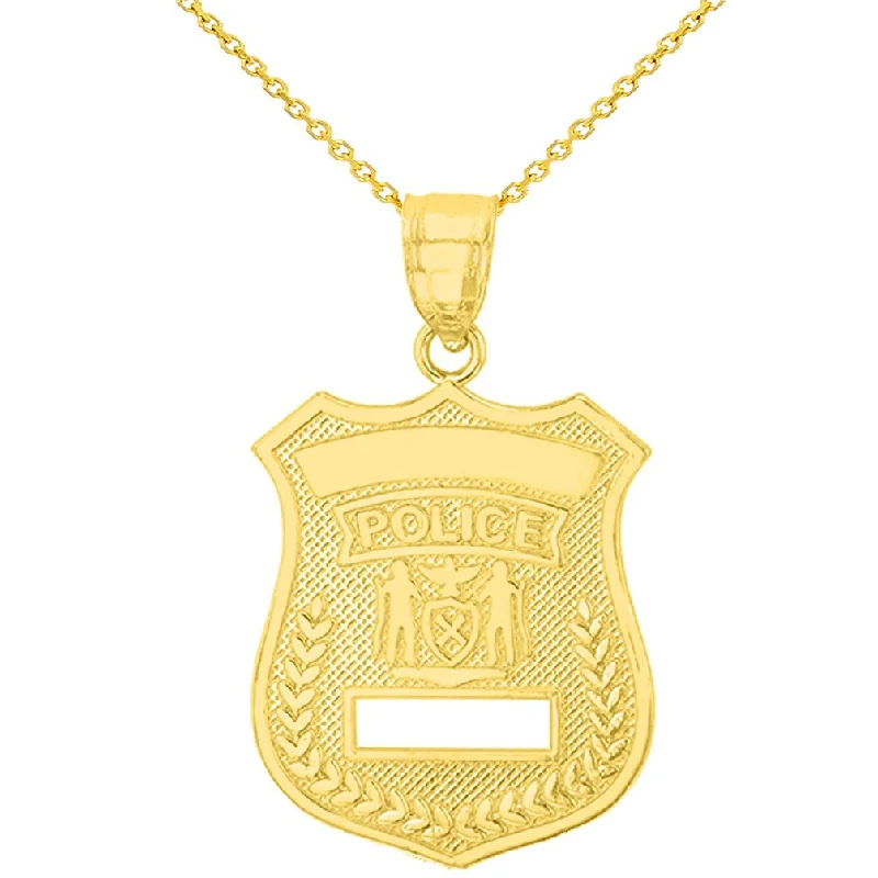 women oversized necklaces -Solid 14K Yellow Gold Police Officer Badge Charm Pendant Necklace