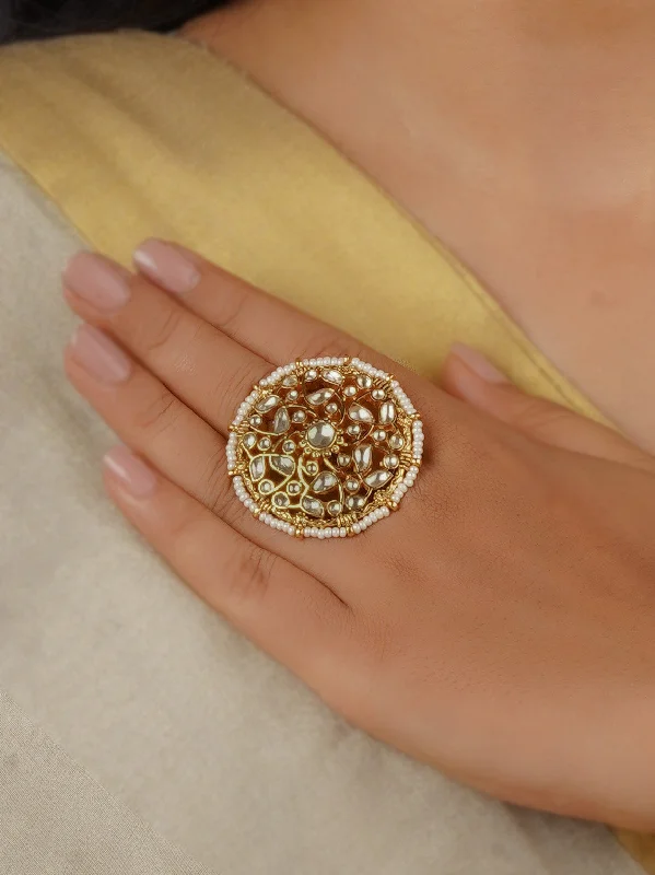 women infinity rings -White Color Gold Plated Jadau Kundan Ring - MRNG159YA