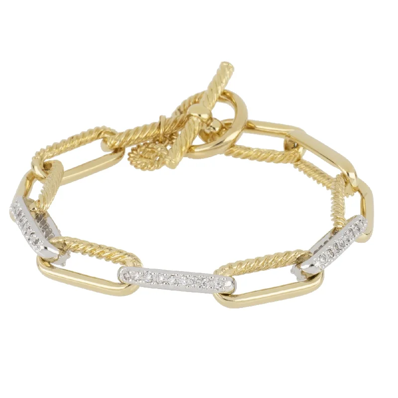 women pearl chain bracelets -Diamante Corrente Large Toggle Links Bracelet with Pavé - 8"