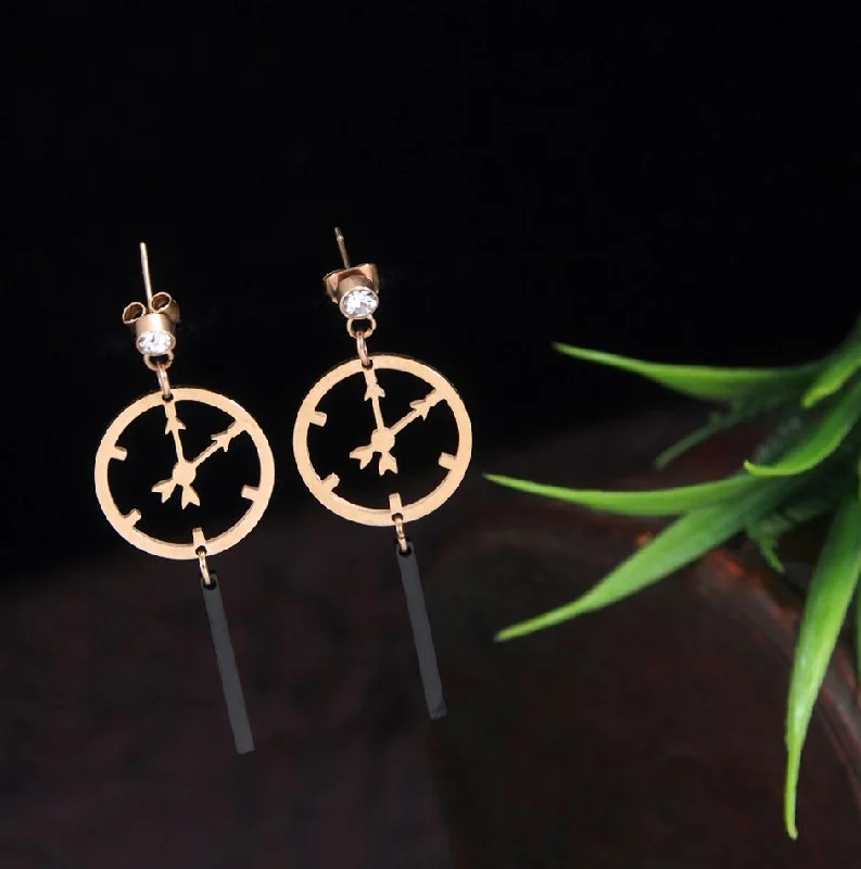 women stud earrings -Tarohi Jewels Stainless Steel Rosegold Plated Clock Designed Earring- STNER 2728