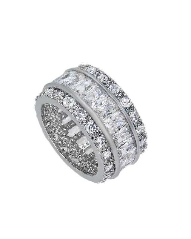 women halo diamond rings -Emerald Channel Eternity Band