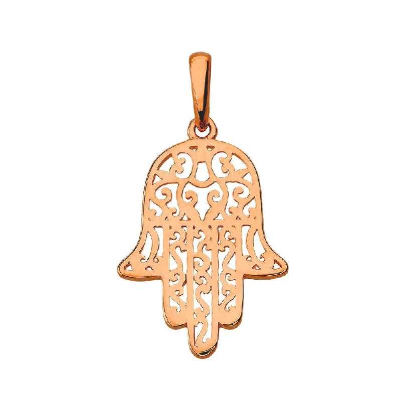 women gold chain necklaces -14k Rose Gold Filigree Hamsa Hand of Fatima Charm Pendant