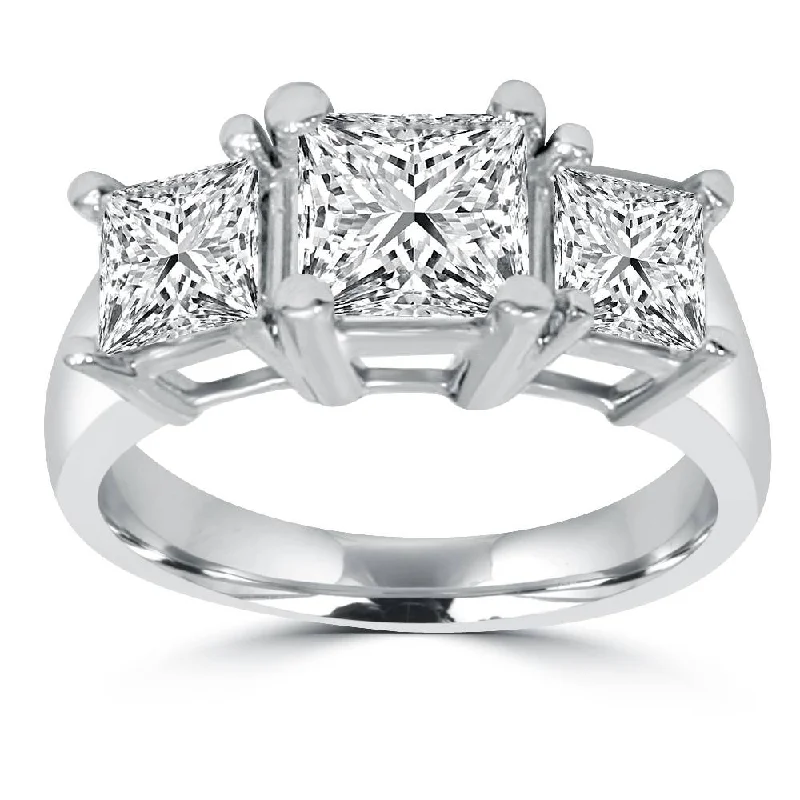 women sterling silver engagement rings -2ct 3 Stone Princess Cut Real Diamond Engagement Ring 14K White Gold