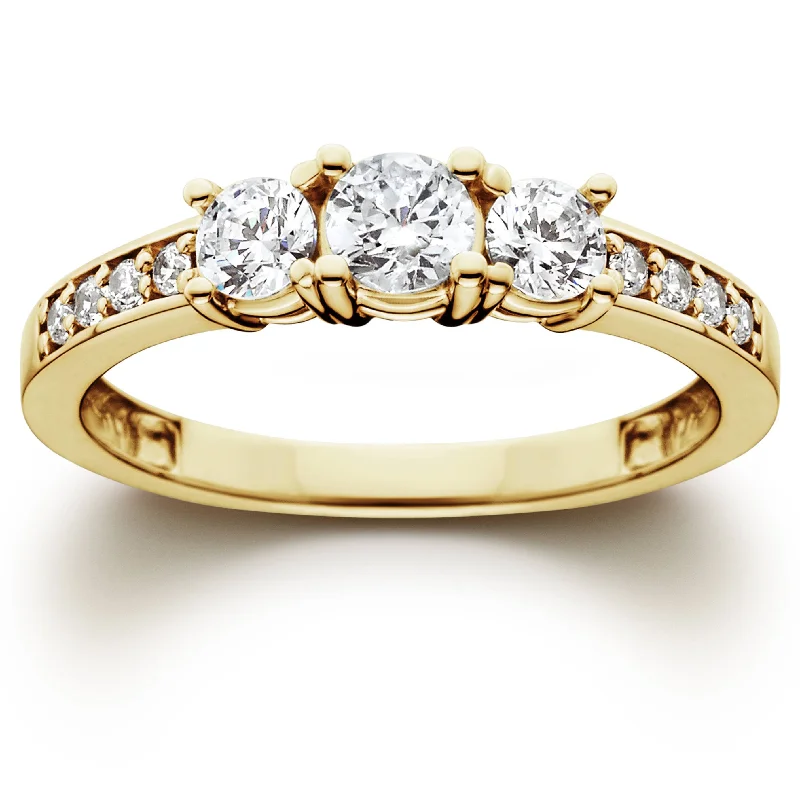 women diamond ring engagement sets -1ct Diamond Three Stone Ring 14K Yellow Gold