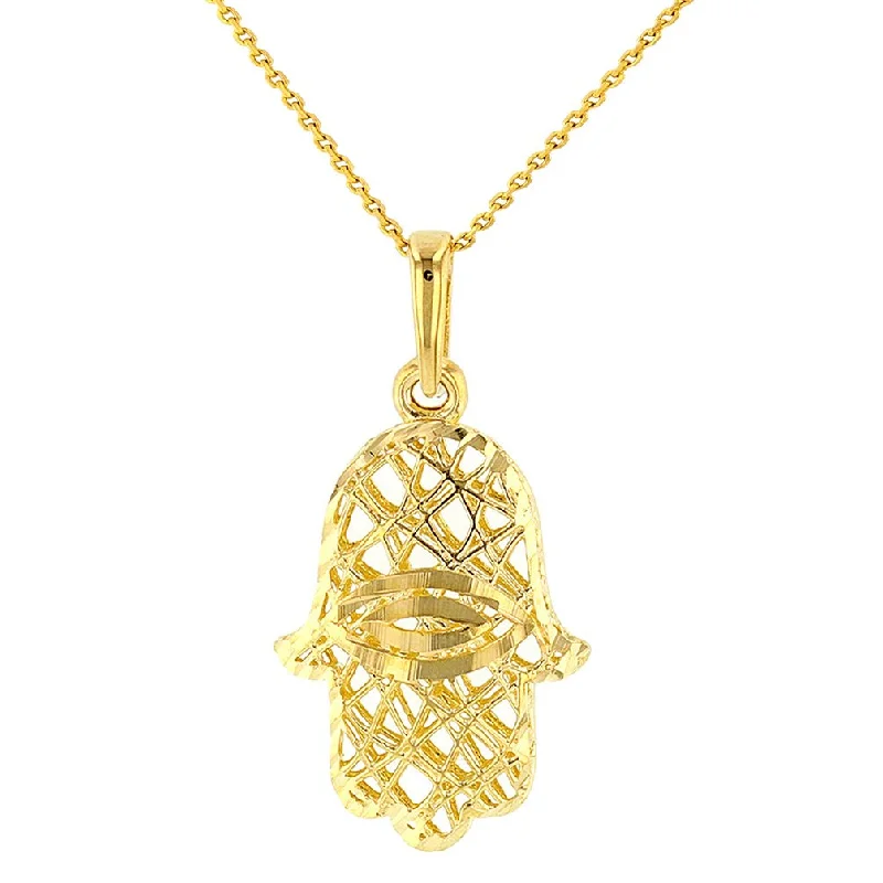 women elegant necklaces -Textured 14K Yellow Gold Hamsa Hand of Fatima with Evil Eye Pendant Necklace