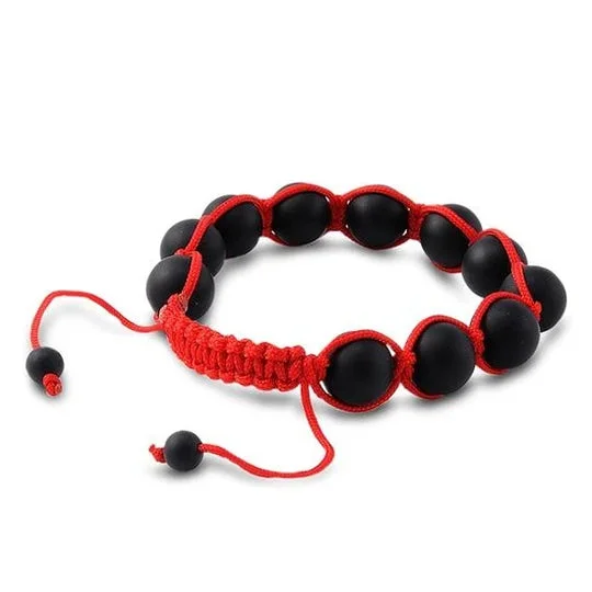 women cuff bracelet sets -12MM Black Matte Bead Red String Shamballa Bracelet