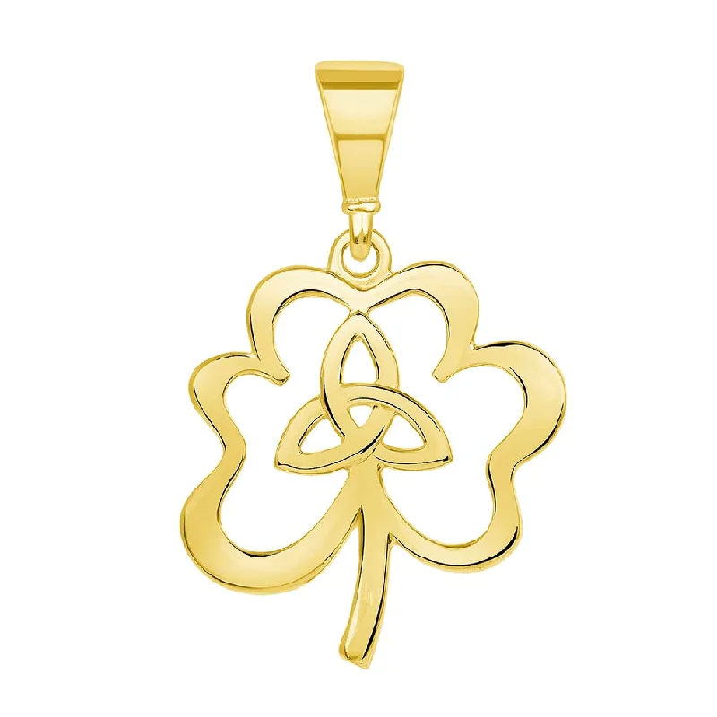 women delicate necklaces -14k Yellow Gold Trinity Triquetra Celtic Knot Three-Leaf Clover Pendant