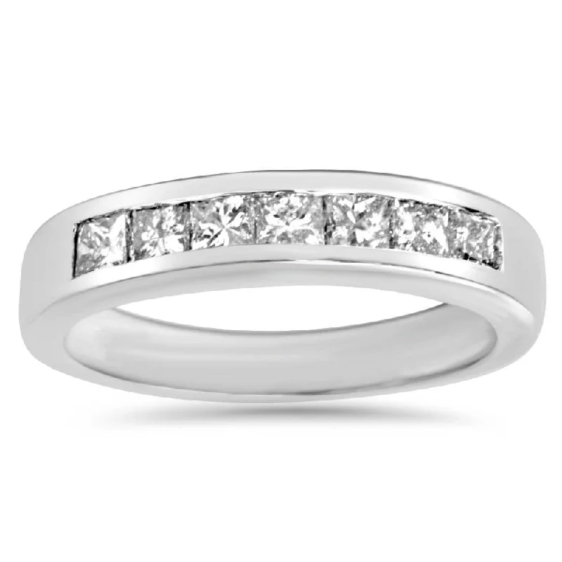 women halo diamond engagement rings -1ct Princess Cut Diamond Wedding Anniversary Ring 14k White Gold