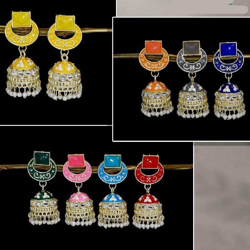 women elegant earrings -Mahavir  Gold Plated Kundan Stone And Meenakari Jhumki Earrings