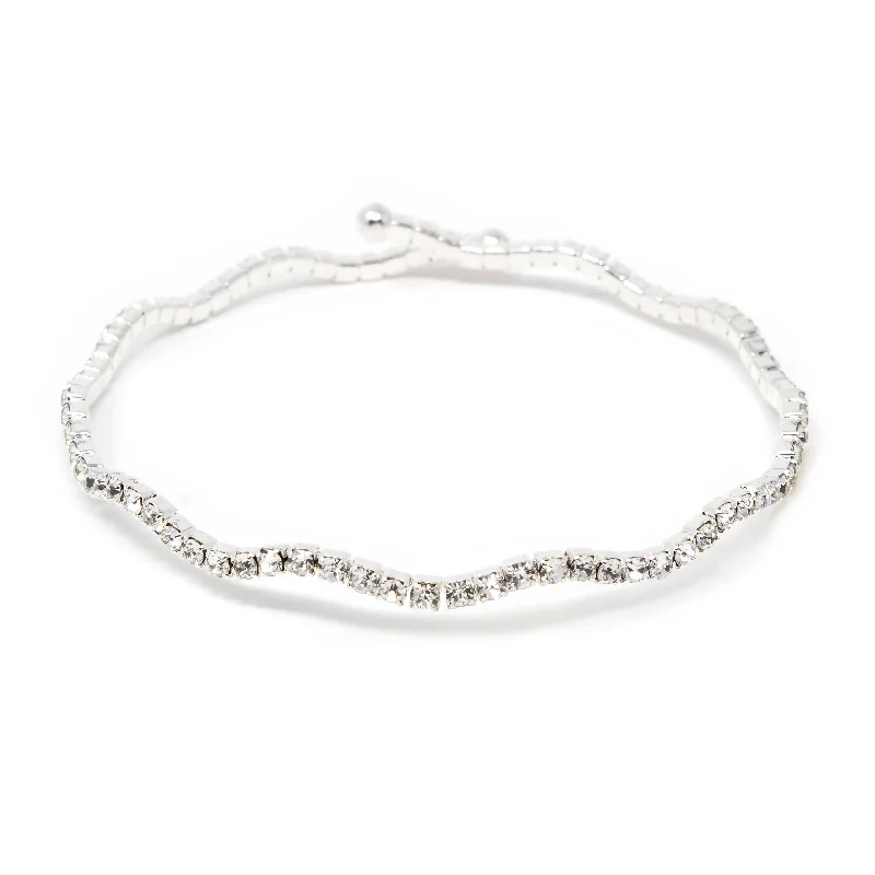 women birthstone bracelets -Clear Cubic Zirconia Wave Wire Bracelet