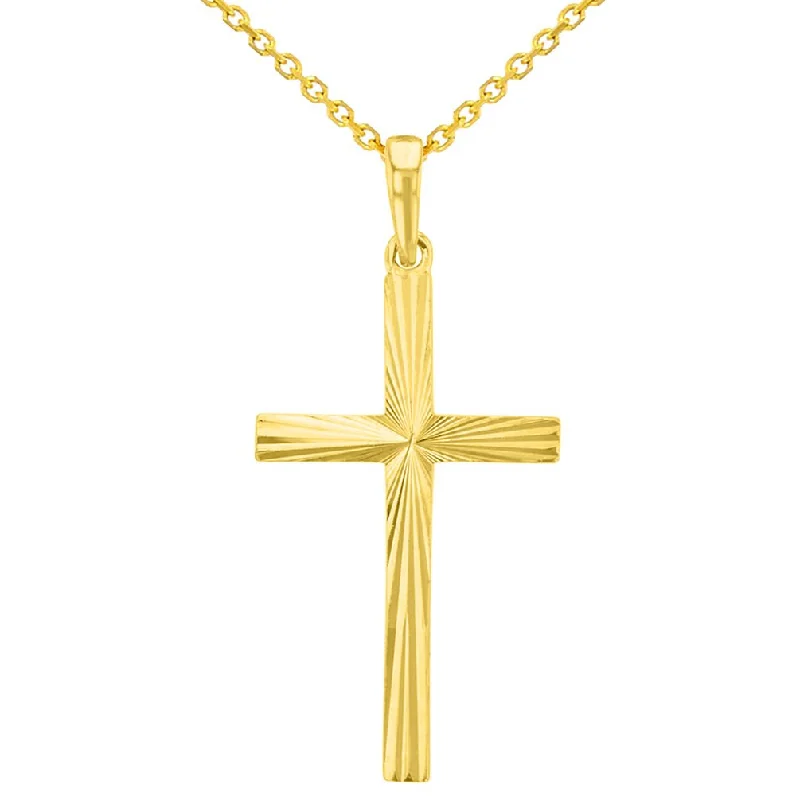 women casual necklaces -Solid 14K Yellow Gold Textured and Polished Classic Religious Pendant Necklace