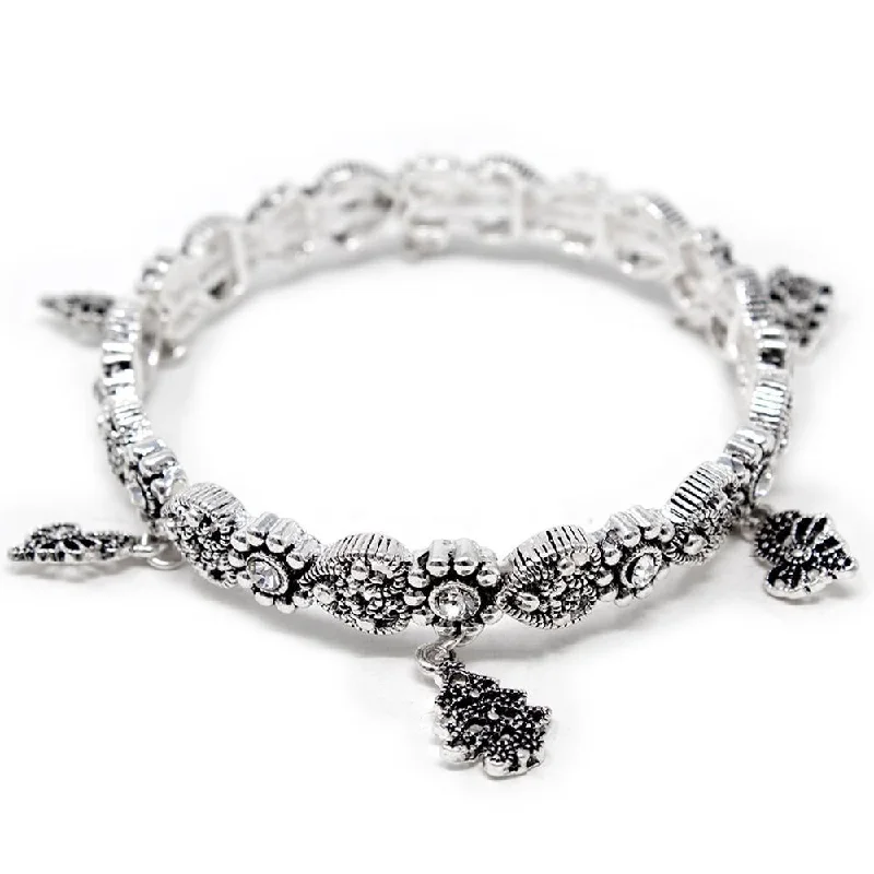 women heart-shaped bracelets -Christmas Charms Stretch Bracelet Silver Tone