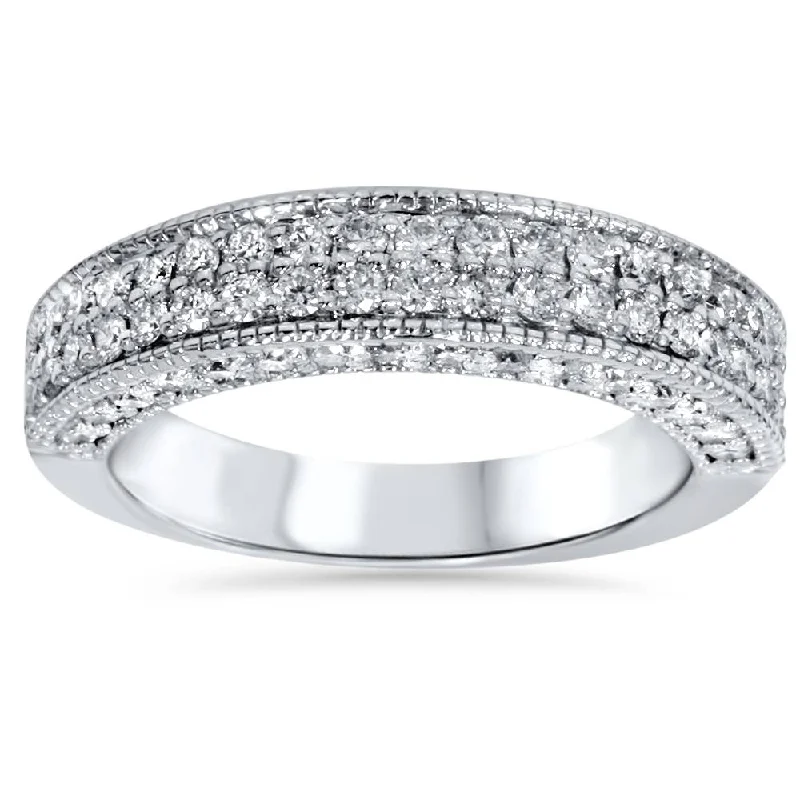 women unique cut engagement rings -1 1/10ct Pave Diamond Wedding Ring 14K White Gold