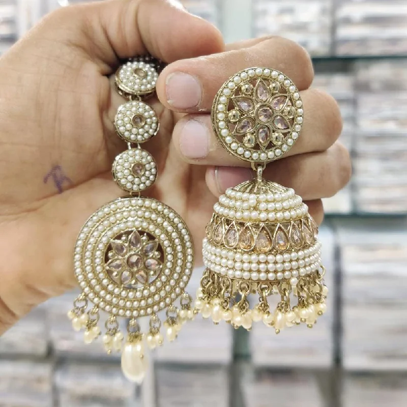 women sparkly earrings -Kavita Art Gold Plated Crystal Stone And Pearl Earrings With Mangtikka