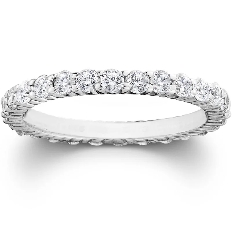 women double halo engagement rings -1ct Prong Lab Grown Diamond Eternity Ring 14K White Gold