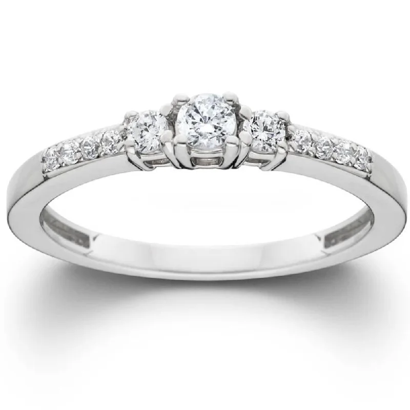 women heart-shaped engagement rings -1/2ct Three Stone Round Diamond Engagement Ring 14K White Gold