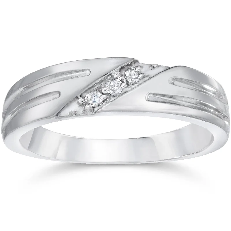 women men’s solitaire engagement rings -Mens Real Diamond 14k White Gold Wedding Ring Band New