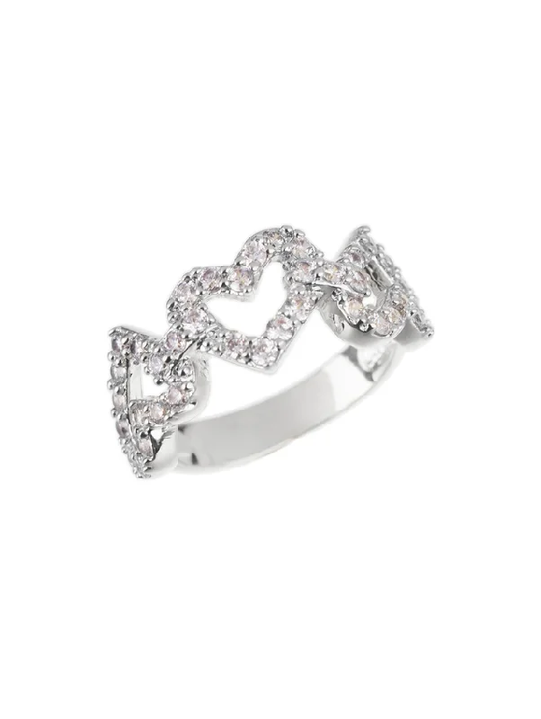 women solitaire rings -Interlocking Pave Hearts Band