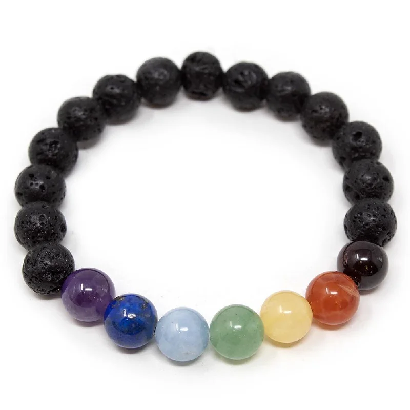 women birthstone bracelets -Seven Chakras Diffuser Lava Stone Men's Bracelet