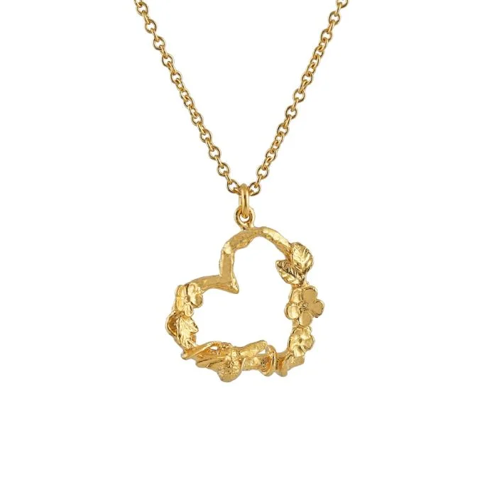 women antique necklaces -Gold Vermeil Necklace - "Floral Heart & Itsy Bitsy Bee"