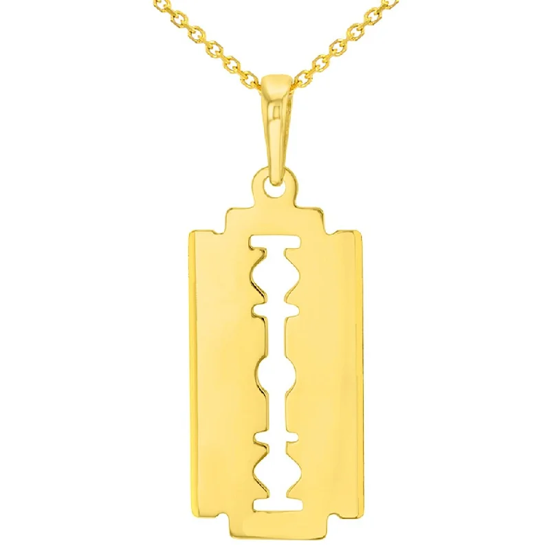 women monogram necklaces -Solid 14K Yellow Gold Sharp Edged Razor Blade Pendant Necklace