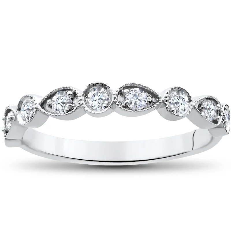 women engagement rings -1/3Ct Stackable Diamond Wedding Ring 14K White Gold