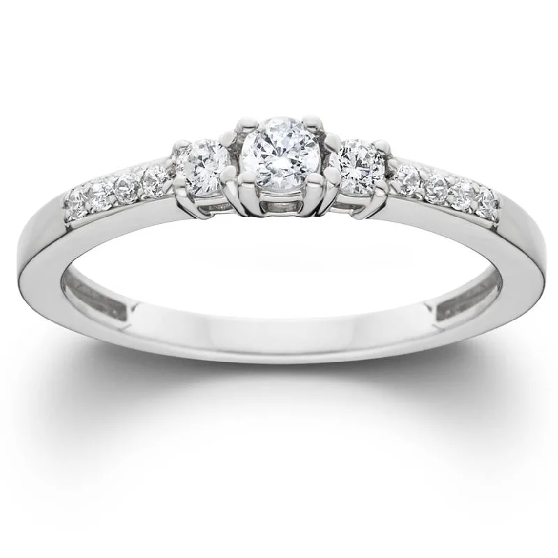 women modern engagement rings -1/3ct Three Stone Round Diamond Engagement Ring 14K White Gold