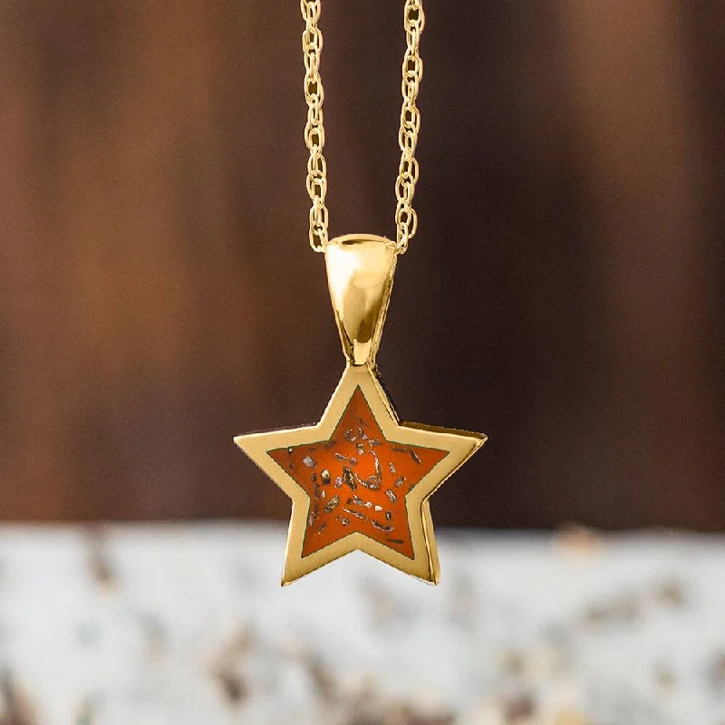 women elegant necklaces -Yellow Gold Star Pendant Necklace With Orange Stardust™