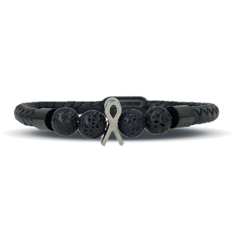 women double band bracelets -Cancer Ribbon Leather Bracelet