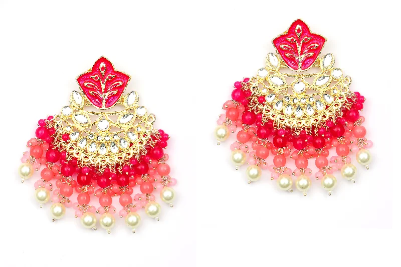 women silver earrings -Bhavi Jewels Gold Plated Kundan Stone And Meenakari Dangler Earrings