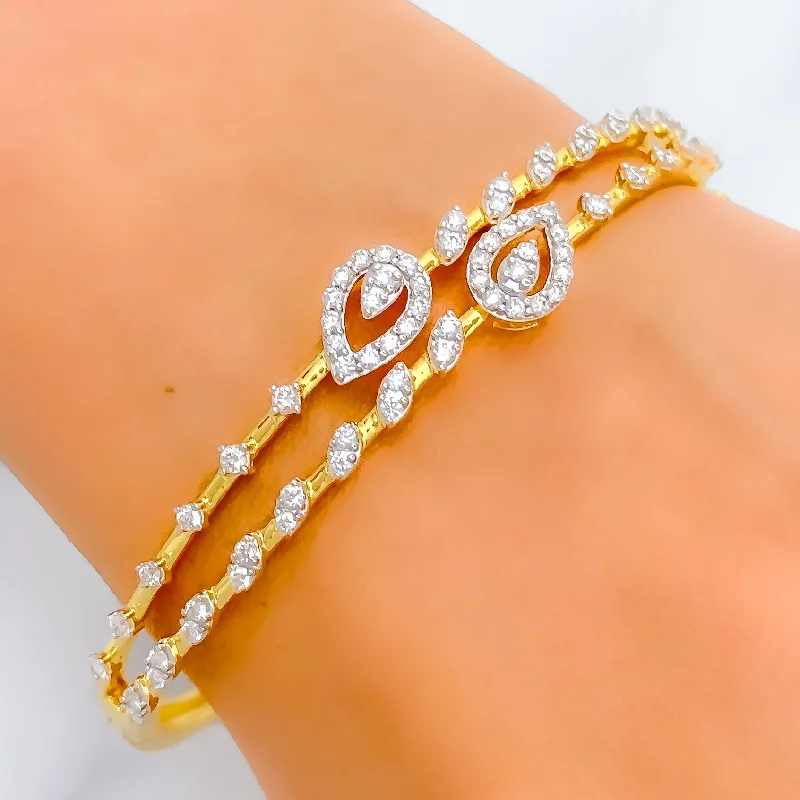 women braided bracelets -Leaf Accented Diamond + 18k Gold Bangle Bracelet