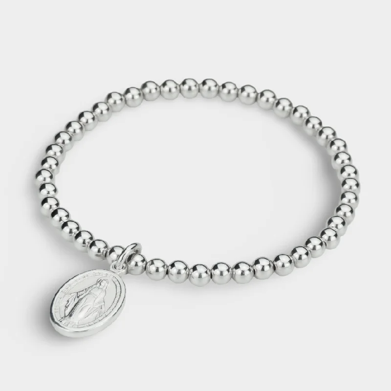 women floral bracelets -Miraculous Medal, Religious, Sterling Silver Bracelet, Beaded Bracelet, Stacked Bracelets