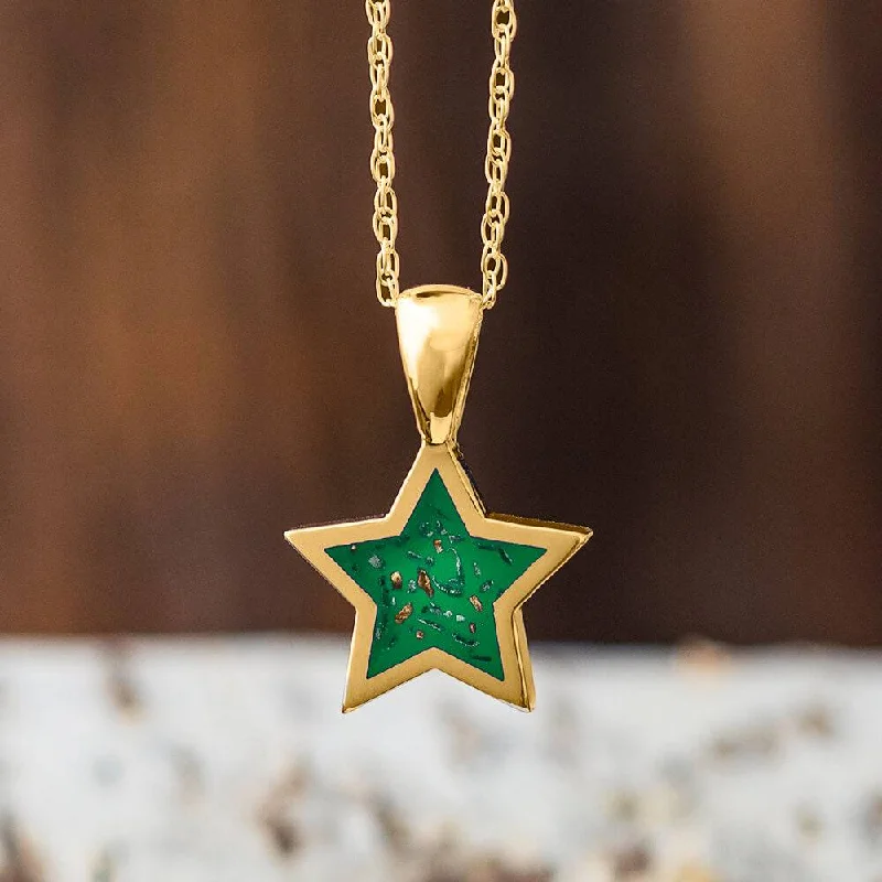 women lock necklaces -Yellow Gold Star Pendant Necklace With Green Stardust™