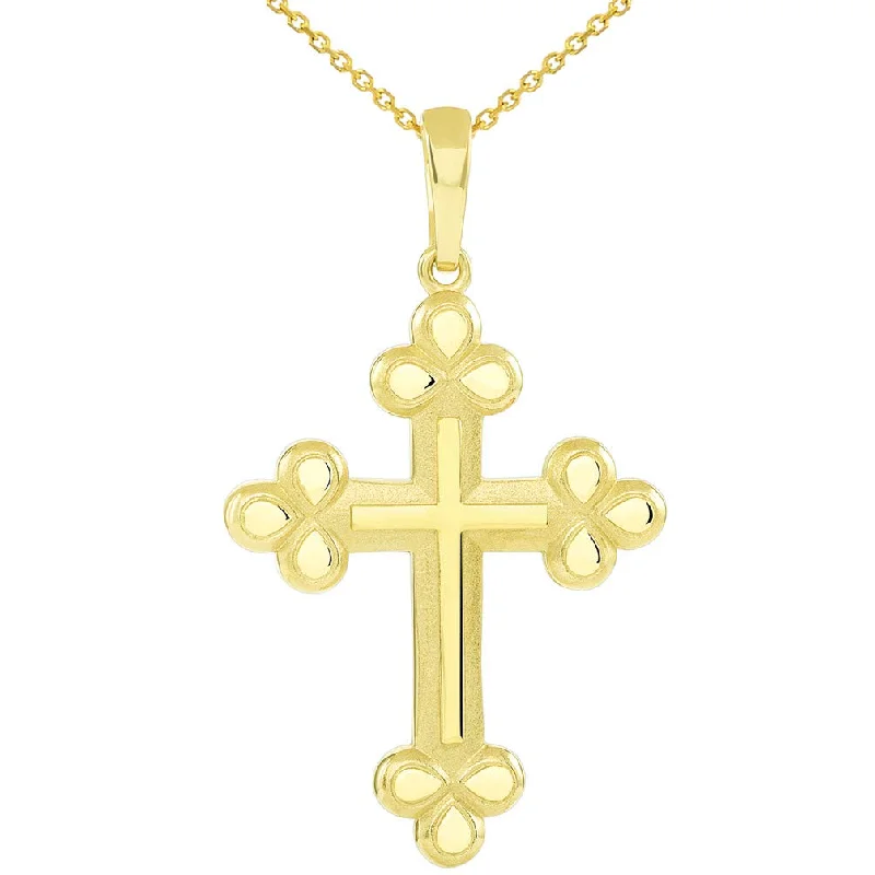 women twisted chain necklaces -14k Yellow Gold Polished and Matte Finish Christian Eastern Orthodox Cross Pendant Necklace