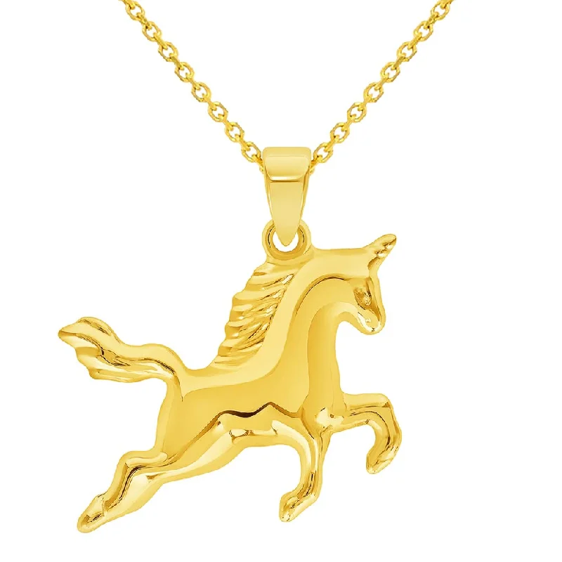 women artistic necklaces -14k Yellow Gold 3D Unicorn Charm Magical Horse Pendant Rolo Cable, Curb, or Figaro Chain Necklaces