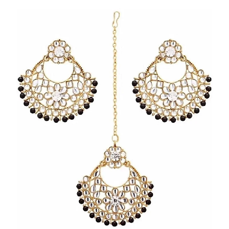 women bohemian earrings -Subhag Alankar Black Alloy Black Gold Jewel Set with Maangtikka