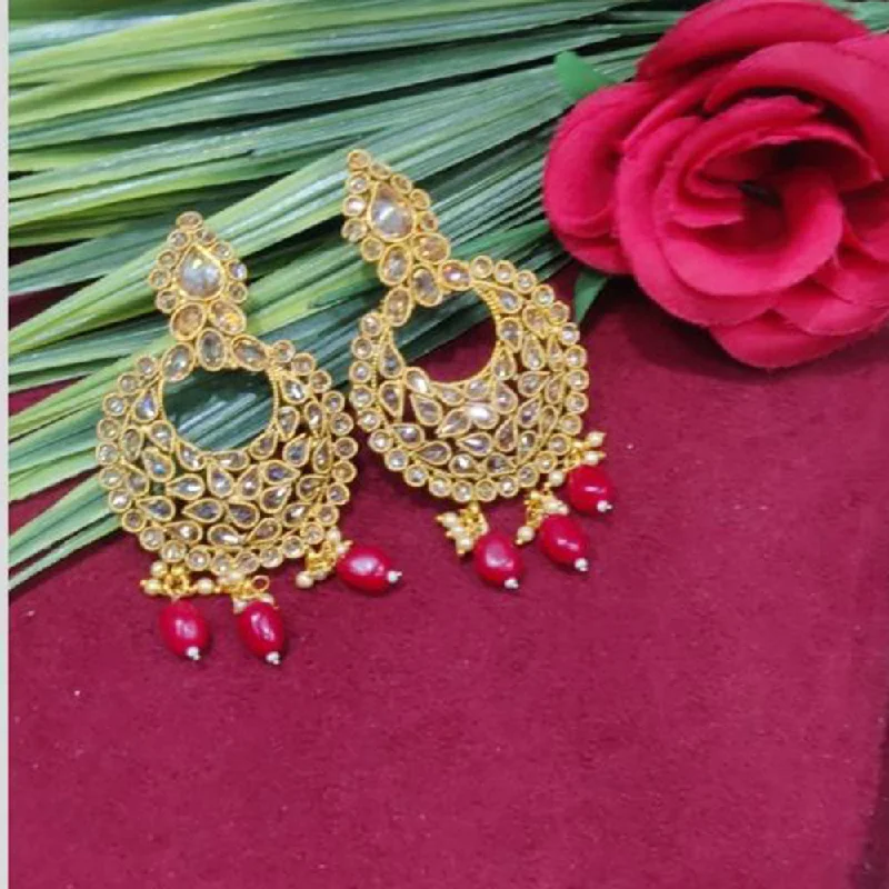 women luxury drop earrings -SNERA Gold Plated designer Crystal Stone And Beads Dangler Earrings