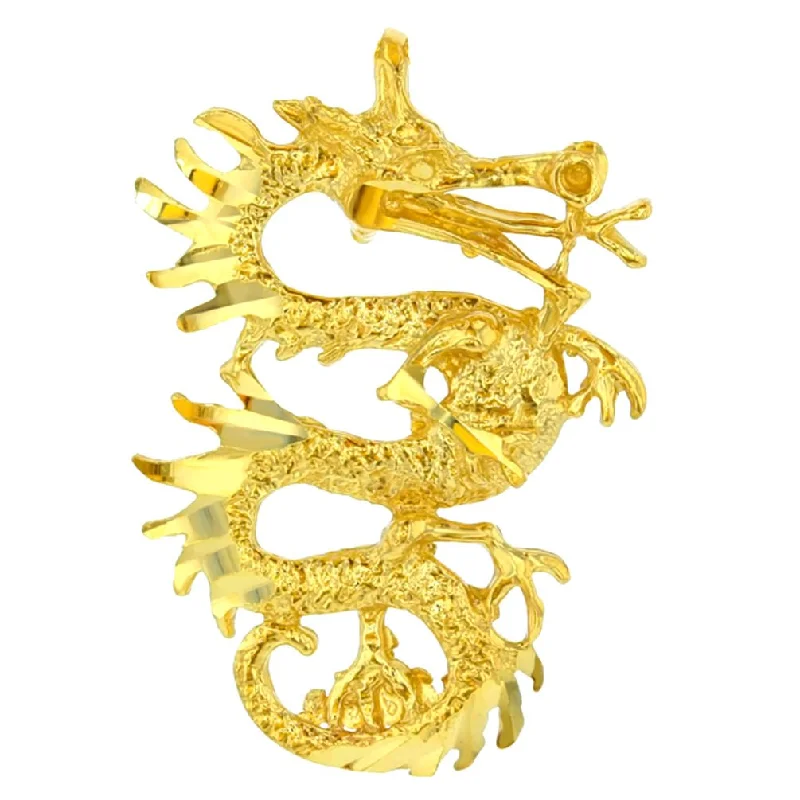 women link necklaces -14K Yellow Gold Textured Dragon Charm Pendant