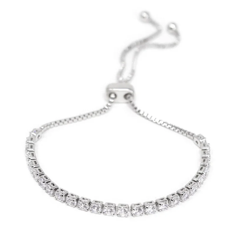 women art deco bracelets -Rhodium Plated Square CZ Slide Gradient Tennis Bracelet