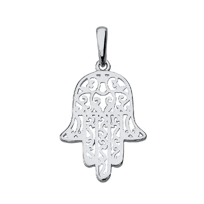 women statement necklaces -14k White Gold Filigree Hamsa Hand of Fatima Charm Pendant