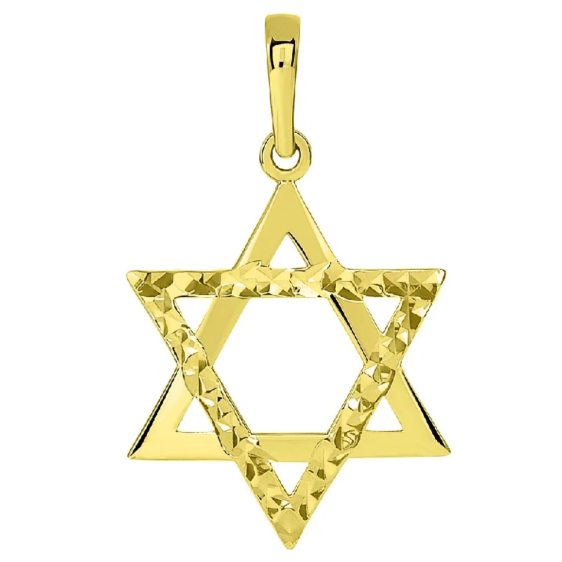 women rope necklaces -14k Yellow Gold High Polished and Sparkle Cut Hebrew Star of David Pendant (25 x 15mm)