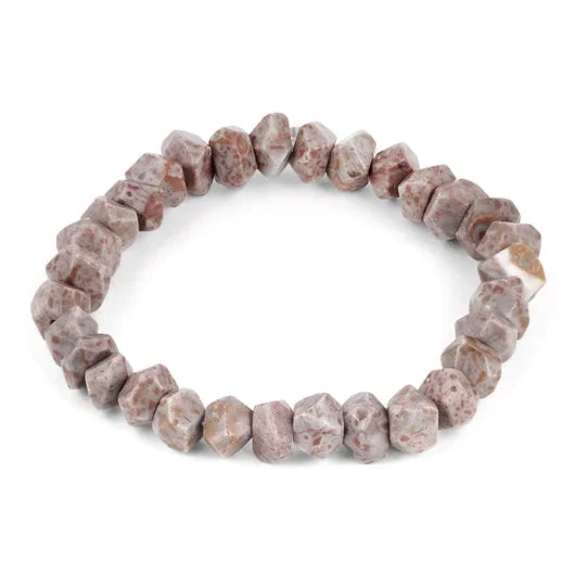 women stack bracelets -8mm Faceted Nugget Fossilized Agate Gem Stone Bracelet