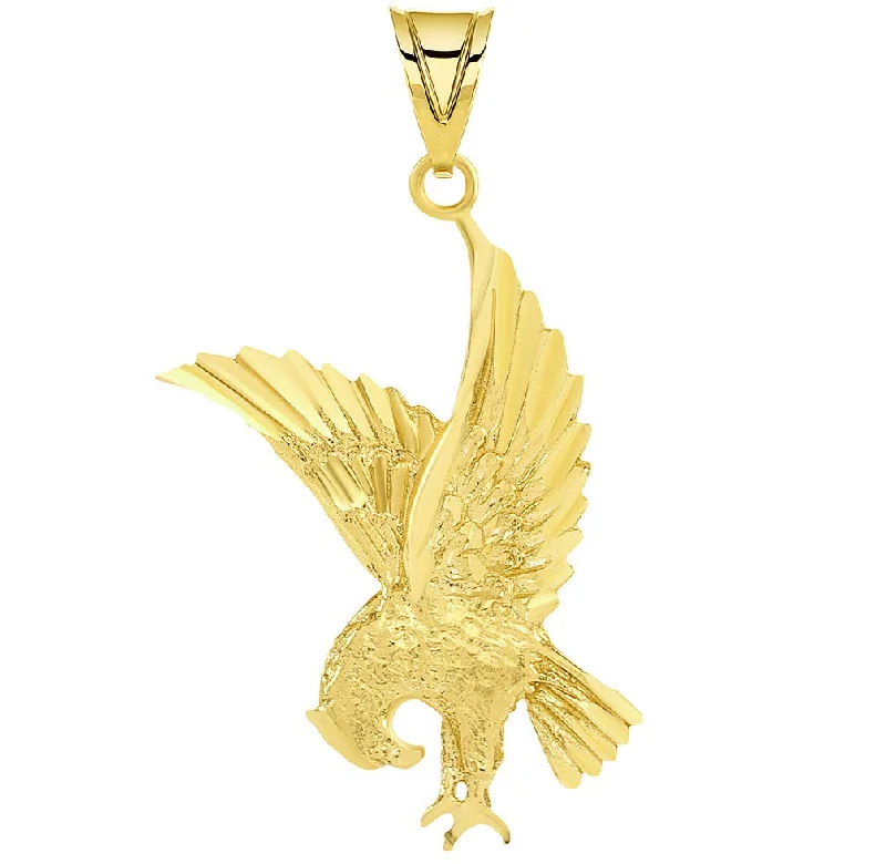 women oversized necklaces -14k Solid Yellow Gold Textured Attacking American Bald Eagle Pendant