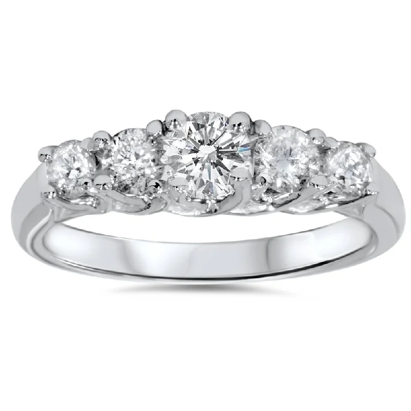 women halo diamond engagement rings -1ct Graduated Five Stone Diamond Ring 14K White Gold