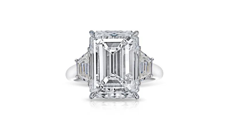 women antique engagement rings -Emerald Cut Diamond Ring with Tapered Baguettes, 5.25 CT