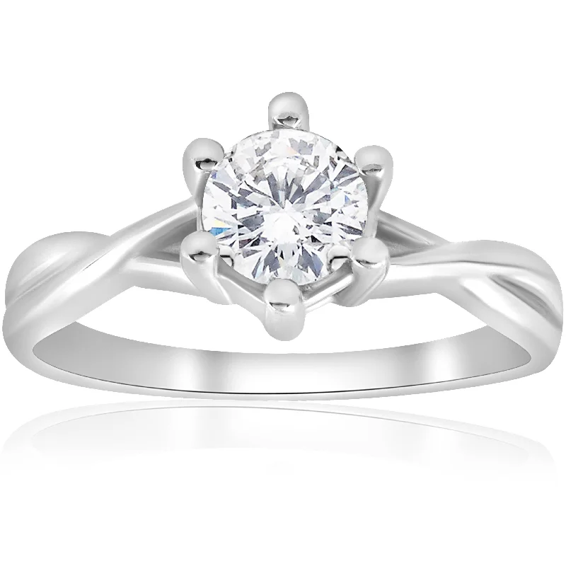 women cushion cut diamond engagement rings -3/4 ct Twist Solitaire Diamond Engagement Ring 14K White Gold