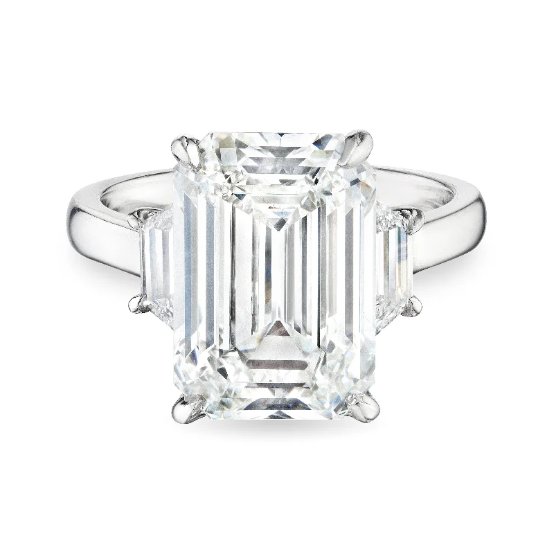 women diamond rings -Emerald Cut Diamond Ring with Trapezoids, 7 CT