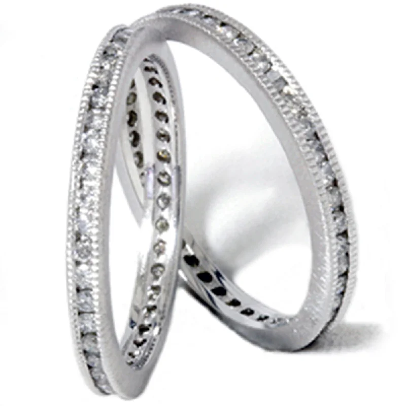 women two-tone engagement rings -1ct Stackable Eternity Wedding Guard Rings 14K Set