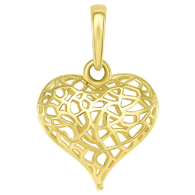 women chunky necklaces -14k Yellow Gold 3-D Open Puffed Heart Charm Pendant