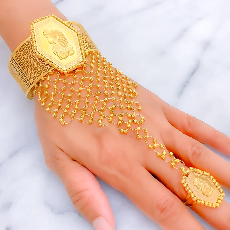 women birthstone bangles -Sculptural Hexagonal 21K Gold Panchangala Bangle Bracelet